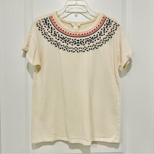 Loft Lounge Women's Terry Cloth Short Sleeve Top Embroidered/Beaded Collar Sz. S